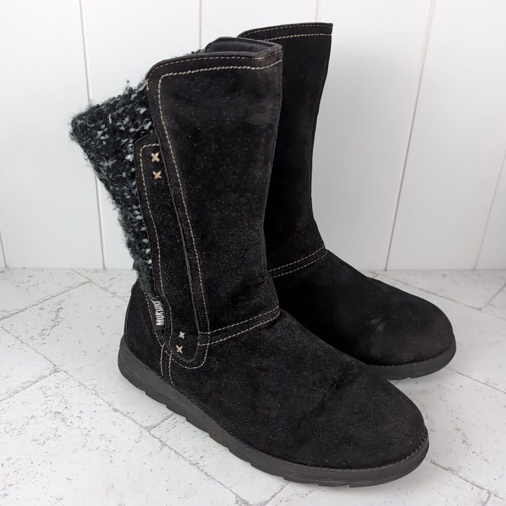 Muk Luks Black Stacy Mid Calf Boots Women's 9 Zipper Closure Water-Resistant
